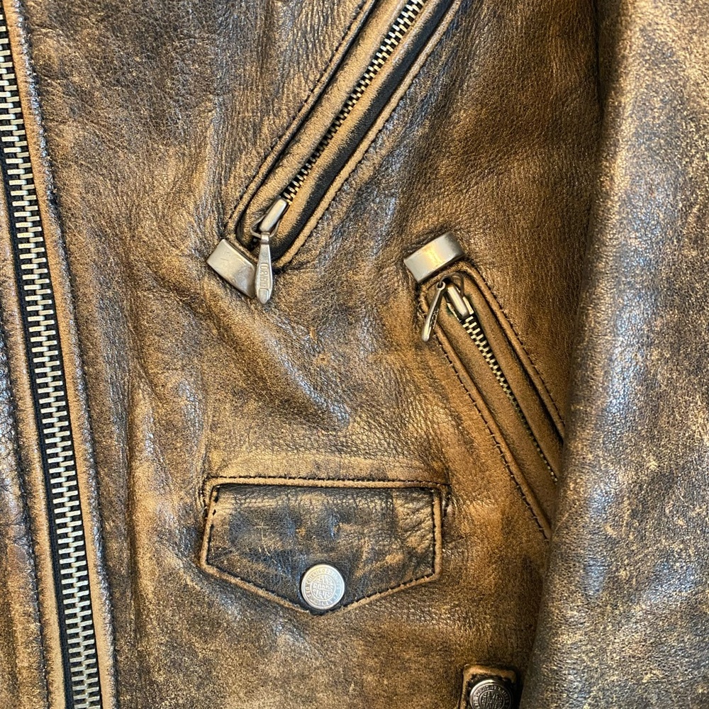 Vintage Chevignon Brown Genuine Leather Distressed Indie Biker Jacket Women S - Picture 7 of 16